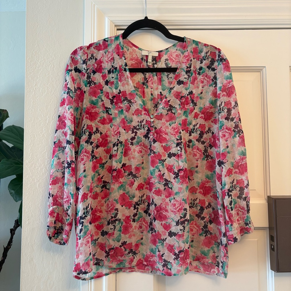 Joie 100% Silk PinLeala Floral Button Blouse - Size Small